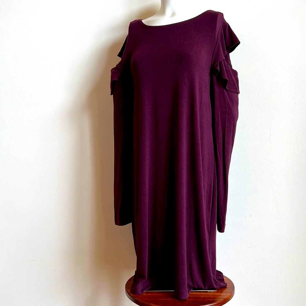 White House Black Market Deep Plum Cold-Shoulder Long Sleeve Dress